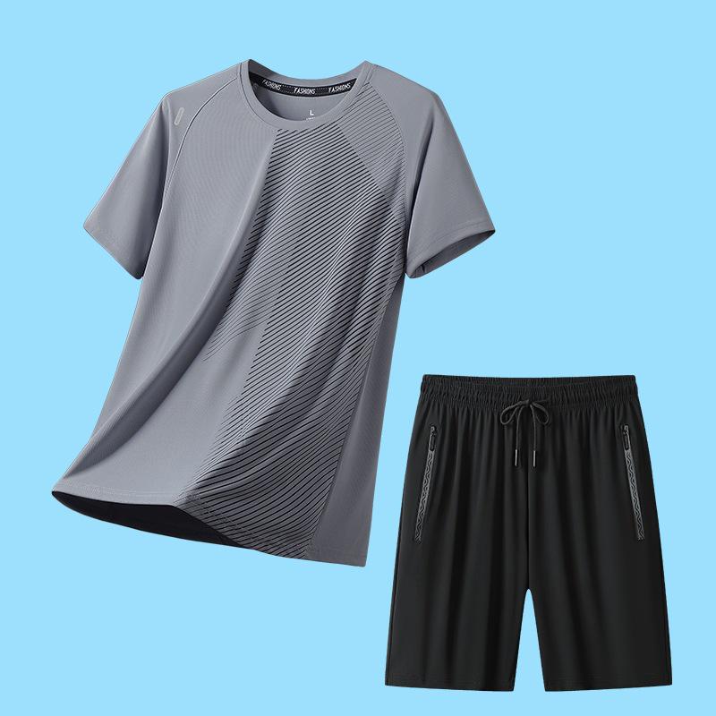 Men's Quick-Drying Ice Silk Sports Set: Short Sleeve T-shirt and Shorts
