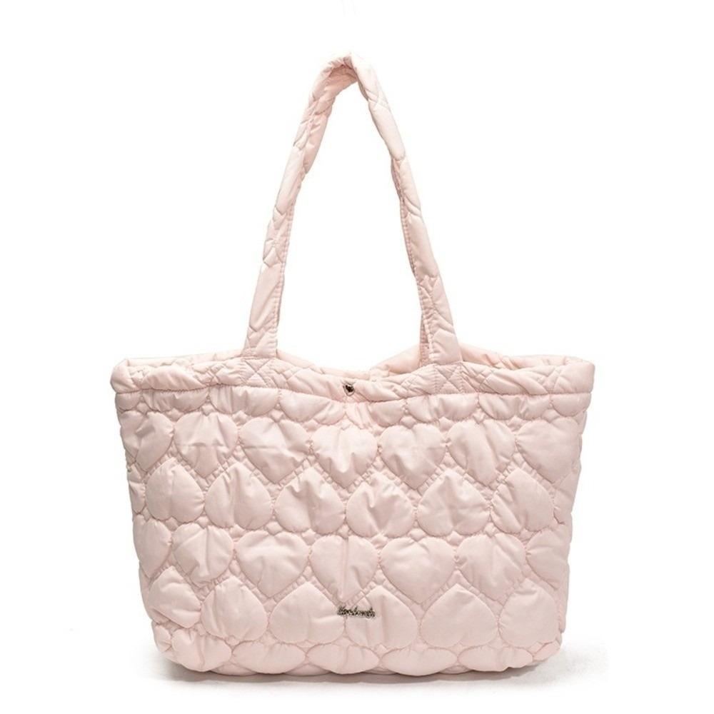 Large Capacity Quilted Heart Bag Korean Women's Handbag Casual Puffy Tote Bag  Girls