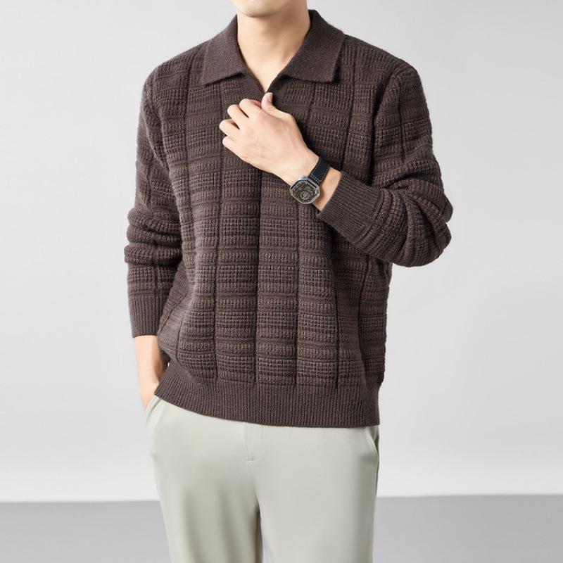 Męski modny sweter z długim rękawem i kołnierzem typu kent - Wiosna i Jesień