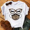 Leopard Love Heart Print Women Fashion T Shirt Black Female Short Sleeve Graphic Tops Women Sleeved Harajuk Streetwear Casual