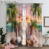 2pcs, Upscale Curtains 2D Print Palm Tree Nature Ocean Sunset Scene Polyester Woven (without Rod) Festive Use for Living Room &