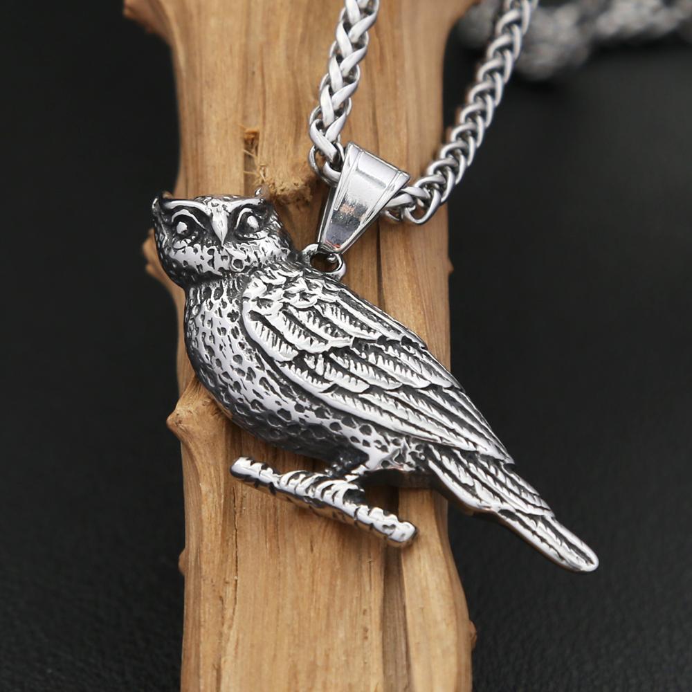 Vintage Vikings Owl Pendant Necklace For Men Women Stainless Steel Amulet Animal Necklaces Nordic Jewelry Dropshipping