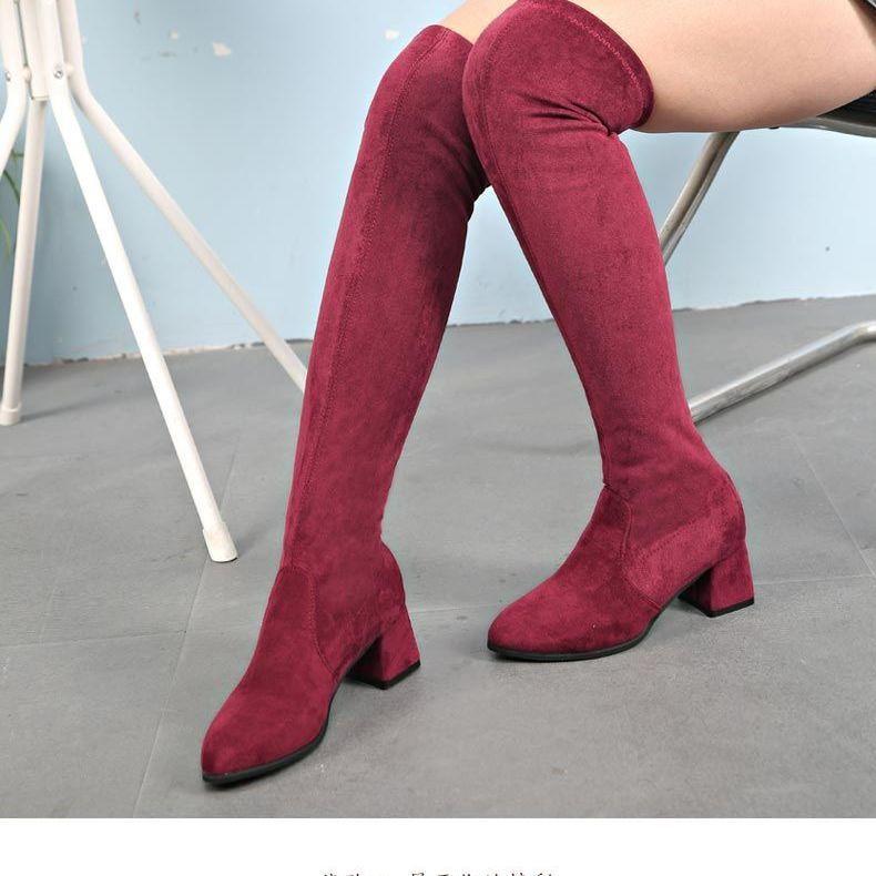 Elegant Heeled Women's Long Boots Above Over The Knee High Heels Thigh Pointed Toe Ladies Shaft Shoes Elastic Spring Autumn Hot