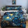 Stampa Notte Stellata e Gatto Blu Morbido Confortevole Copripiumino Set Biancheria da Letto Incluso 1*Copripiumino  2*Federe Regali di Lusso