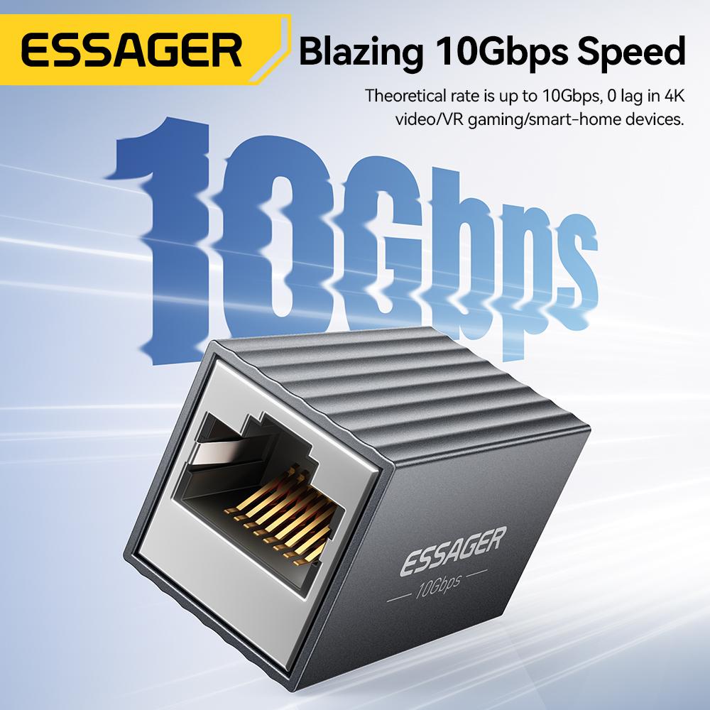 Essager 10Gbps RJ45 Connector Female to Female Gigabit Network Extender Extension for Cat8 Cat7 Cat6 Ethernet Cable Adapter