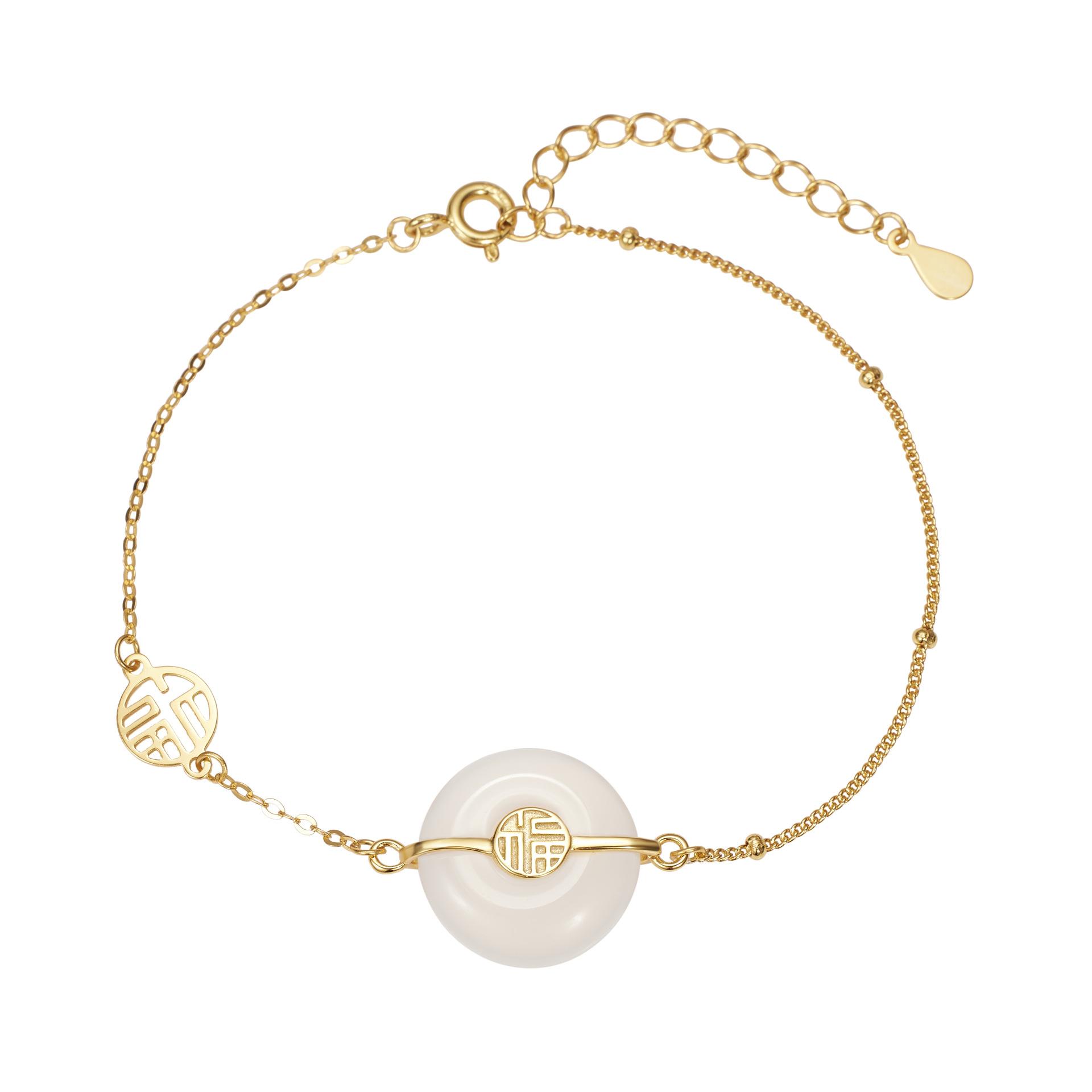 

925 серебряный браслет из халцедона женский придворный стиль медная монета благословение браслет легкий роскошный пряжка безопасности ручная бижутерия мода 925 Silver