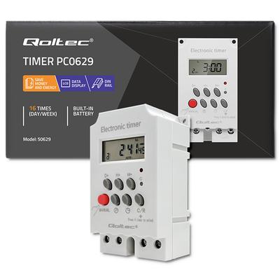 Programador de tiempo electrónico Qoltec PC0629 para carril DIN | LCD
