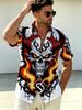 Flame Skull Pattern Short Sleeve Shirt, Men'S Summer Casual Top with 3D Digital Print, Retro Trendy Design, Plus Size