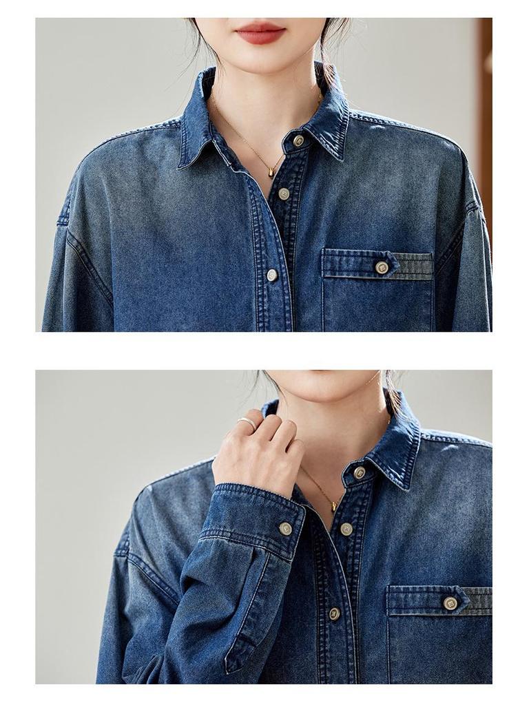 Retro Denim Blue Women's Long Sleeve Shirt Jacket - 2025 Autumn/Winter Fashion