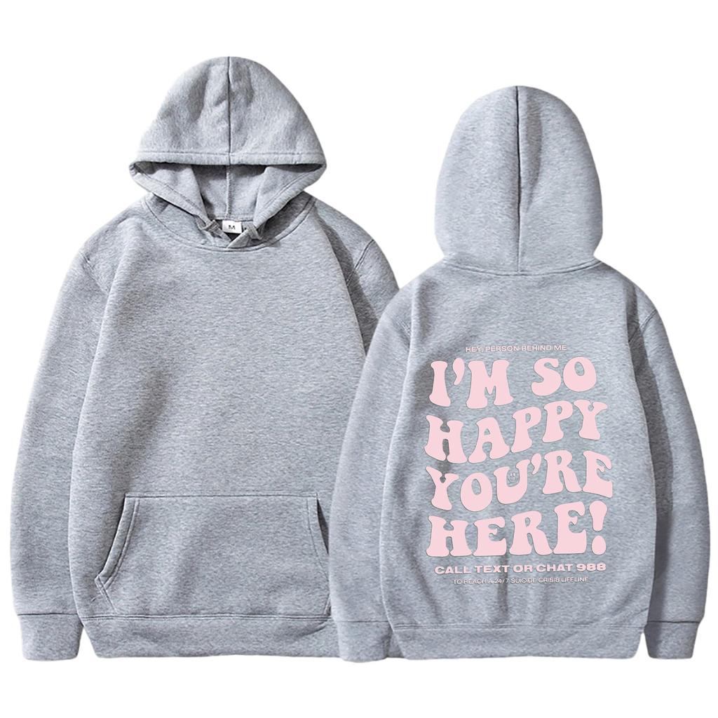 I'M So Happy You'Re Here European And American New Fashion Letter Print Hooded Back Collar Plush Sweater For Women