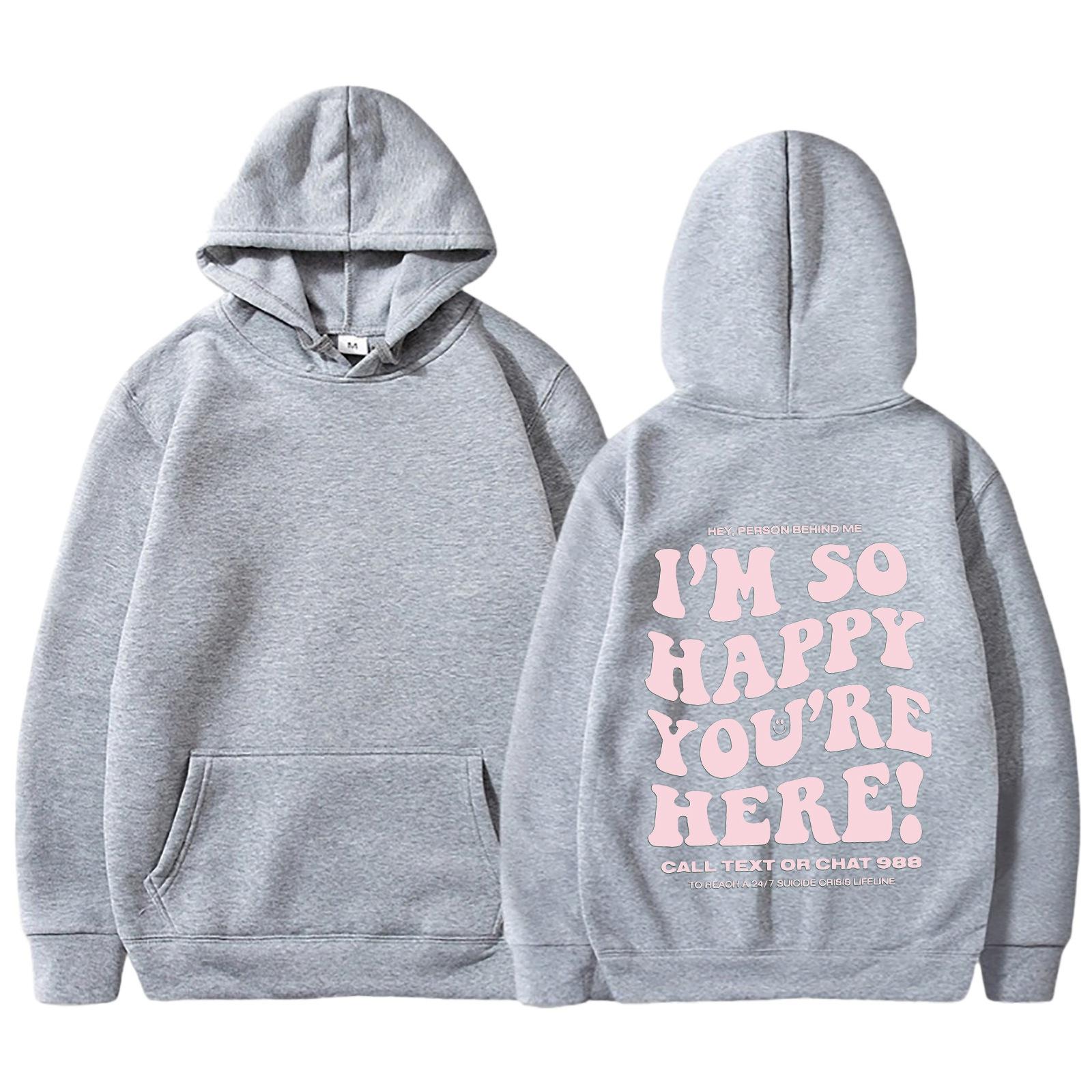 

Я так рада, что ты здесь, европейский и американский новый модный плюшевый свитер с капюшоном и воротником сзади для женщин S светло-серый