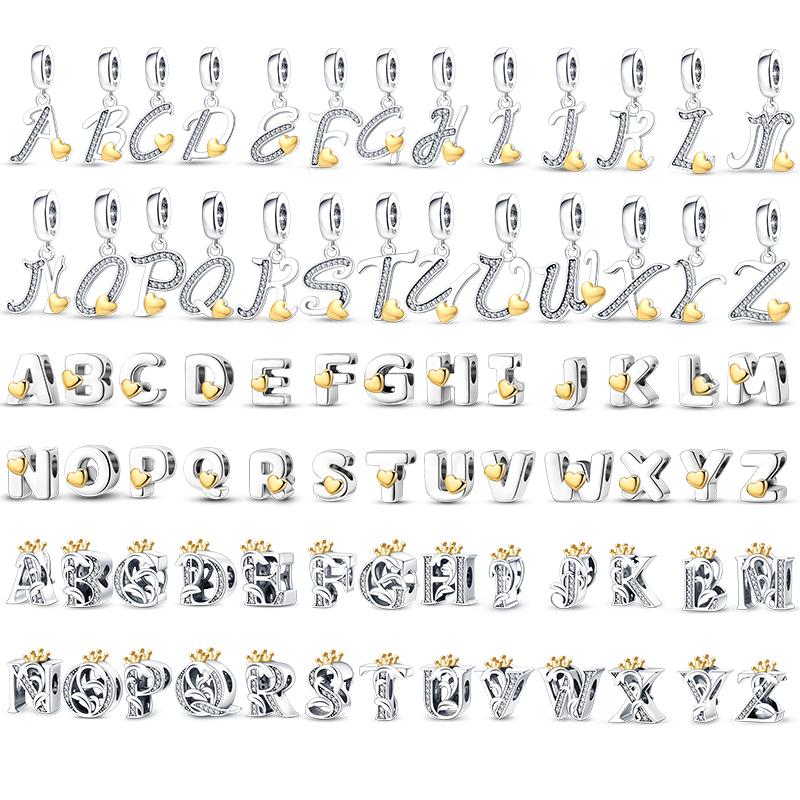 Charms Plata De Leyfit Pan Original Bracelets 26 Letter English Alphabet Beads Pendant Firely Diy Jewelry Making