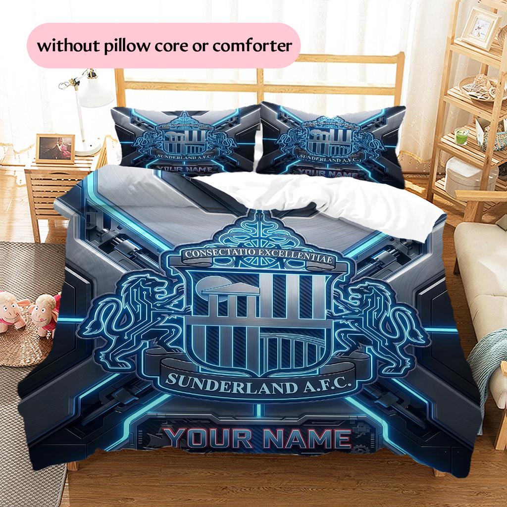Custom Name Sunderland AFC Pattern Bedding Quilt Set Home Decoration Gift (1 * duvet cover + 2 * pillowcase without core)