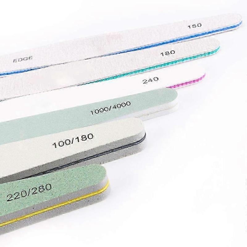 Set of 6 Mixed Double-Sided Nail Files - Buffing & Polishing EVA Strip Nail File Kit for Professional & At-Home Nail Care