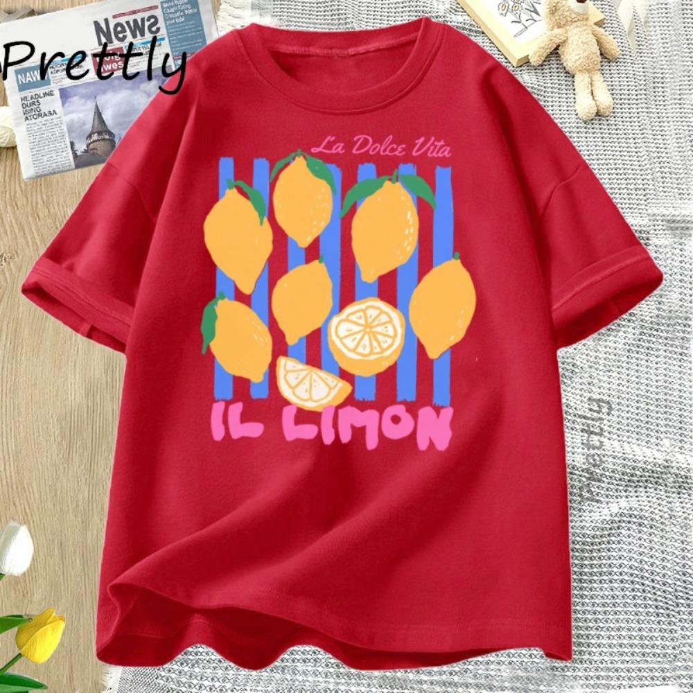 Lemon Tshirt Italian Summer Fruit T Shirt  Short Sleve Loose Tshirt Women Ladies Vintage Graphic Tees Aesthetic Clothes