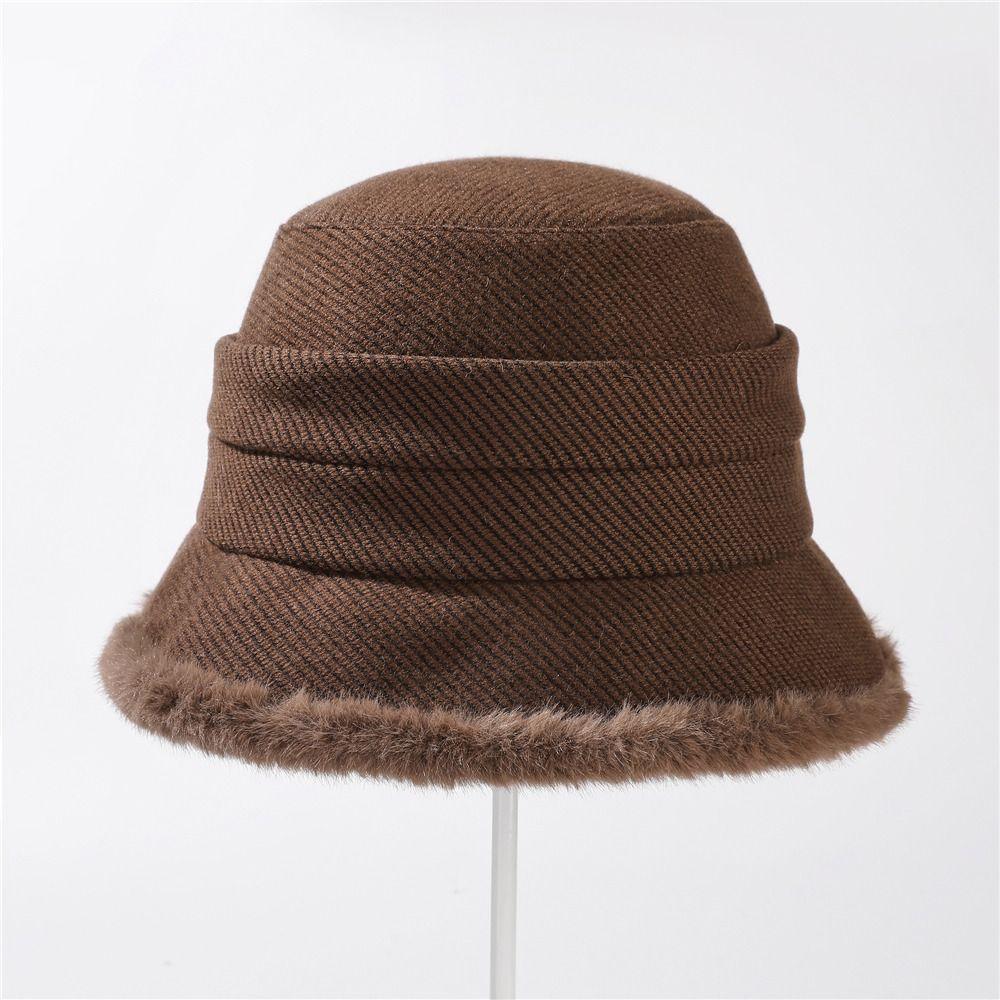 Thick Plush Women's Fisherman Hat Ear Protection Warm Basin Cap Winter Warm Bucket Hat for Women
