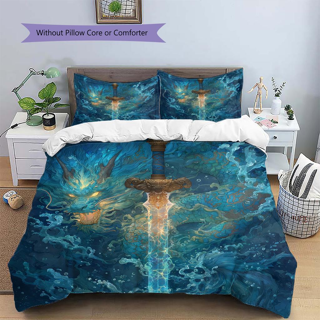 Lightning dragon  Pattern Bedding Quilt Set Quilt Cover Pillowcase Home Decoration  Gift (1 * duvet cover + 2 * pillowcase, without core)