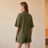 Damen Lässiges Sport-Zweiteiler-Set mit halbem Reißverschluss und geripptem Kragen, Kurzarm-Oberteil und Shorts, Loungewear