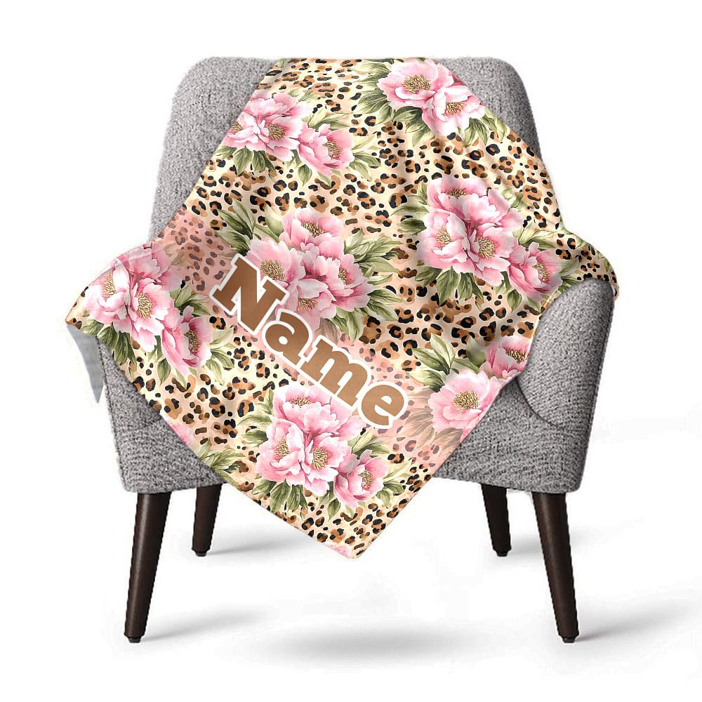 Floral Leopard Print Custom Name Blanket Soft Cozy Lightweight For All Seasons Comfortable Soft Lightweight Multipurpose Blanket Suitable For All