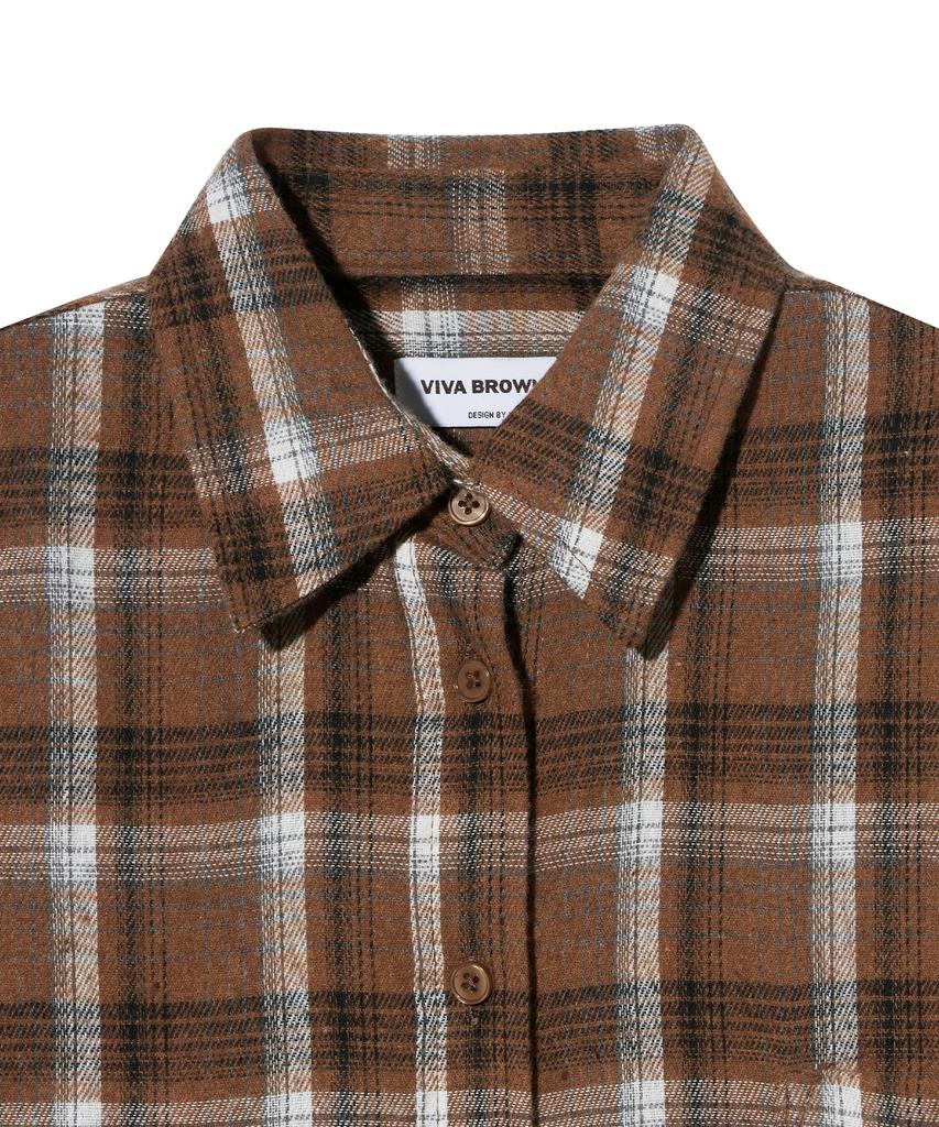 VIVABROWN 85-Viva068 House Forest Oversized Pocket Long Sleeve Check Shirt Brown