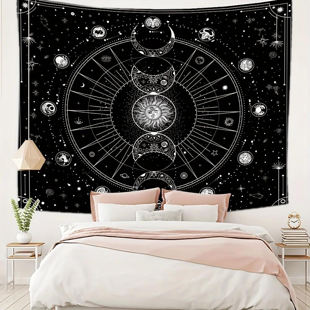 Sonne Mond Horoskop Divination Gedruckte Wandteppich Heim Raum Dekor Wandbehang Wandteppich