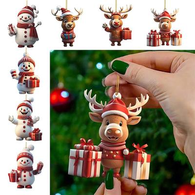 Gift Multicolor Christmas Decorations Cartoon Snowman Deer Delicate Hanging Pendants Cute Acrylic Christmas Tree Ornament
