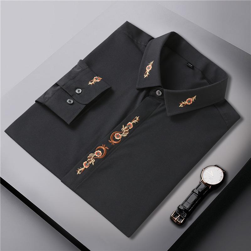 Plus Size 10xl Long -Sleeve Shirt Men 'S Plus Size Business Casual Embroidered Shirt