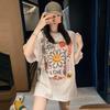 Summer 2026 Korean Style Trendy Cute Graffiti Loose Mid-Length Short-Sleeve T-shirt for Women