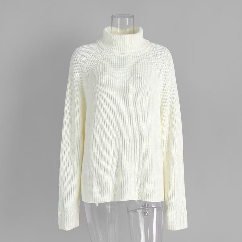 

Fashion Wind New High Neck Knitwear White Loose Backless Sweater Knitted Backless Sweater Beige S