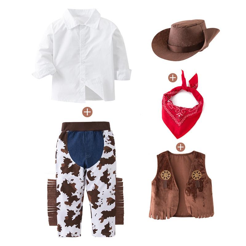 Western Cow boy Kids Costume Boy Toddler Role Play Outfit Vest Pants Set Party Performance Cute Authentic