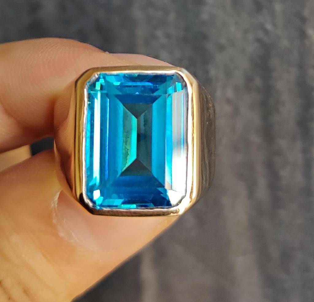 Mens Ring, London Blue Topaz Ring, 925 Solid Sterling Silver Ring, Rings for Men, Blue Topaz Quartz Ring, Signet Ring