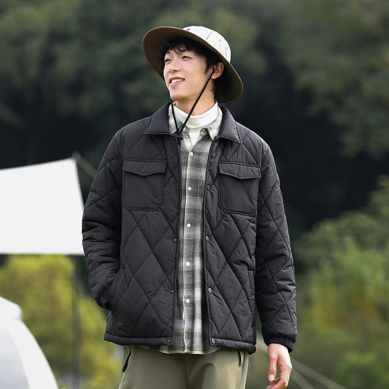 

Padded-on men s winter thin casual loose padded shirt versatile retro rhombus quilted small padded jacket top M чорний