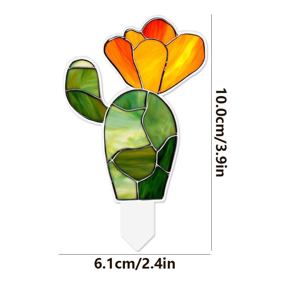 Plant Stained Glass Mushroom Cactus Glass Decor Flower Suncatcher Desk Windowsill Shelf Decor Plant Lover Gifts for Mom Teacher