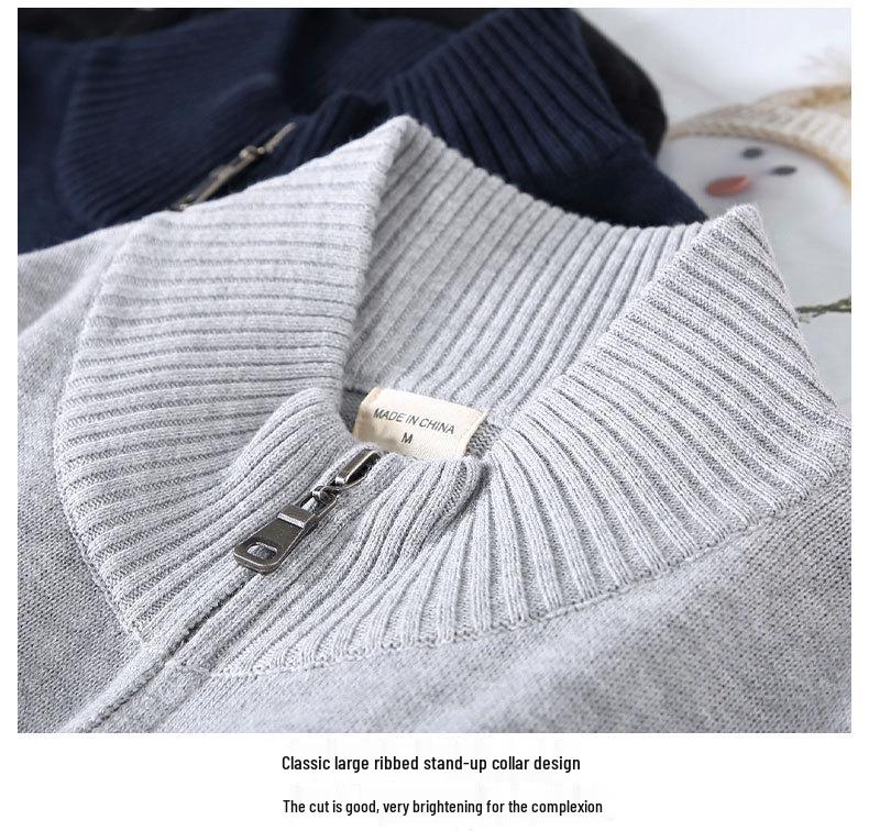 Men's 8503 High Neck Zipper Cotton Sweater - Slim Fit Winter Cardigan