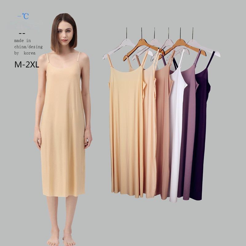 Abiti sottoveste integrali senza cuciture per donna, estivi, taglie forti, in seta ghiacciata, sottoveste, vestiti, senza maniche, camicie da notte integrali, pigiami