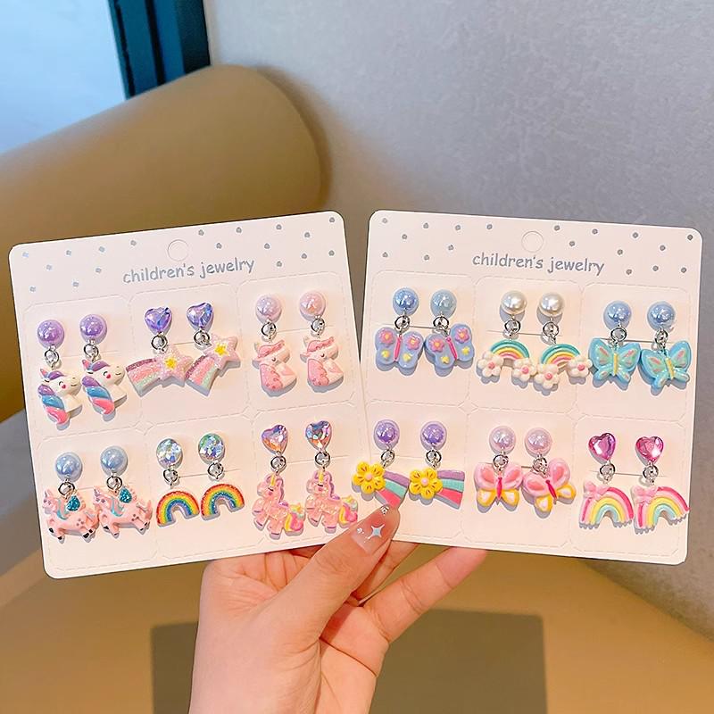 Kreskówkowe kolczyki dla dziewczynek bez przekłuwania - Słodkie, bezbolesne, letnie akcesoria na uszy dla dziecka