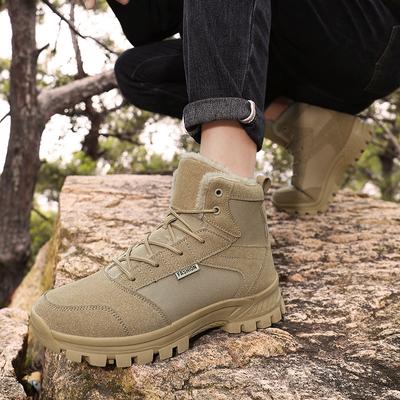 Men's Snow Boots Waterproof Warm Fur Lined Winter Hiking Boot Non-slip Outdoor Lightweight High-top Shoes Work Trekking Combat Ankle Booties for Male