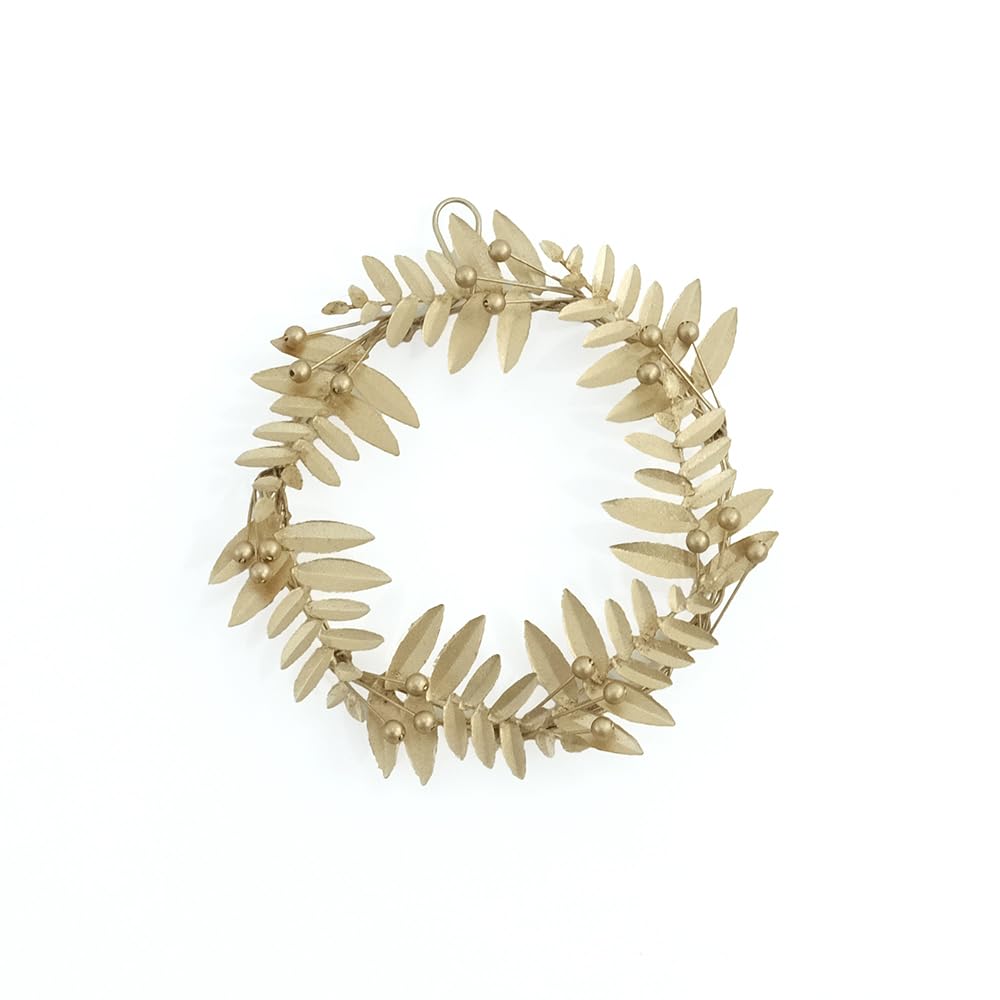 shesay Tin Leaf Wreath Christmas Door Wreath Small Ornament, Display, Gold, (12cm Diameter)