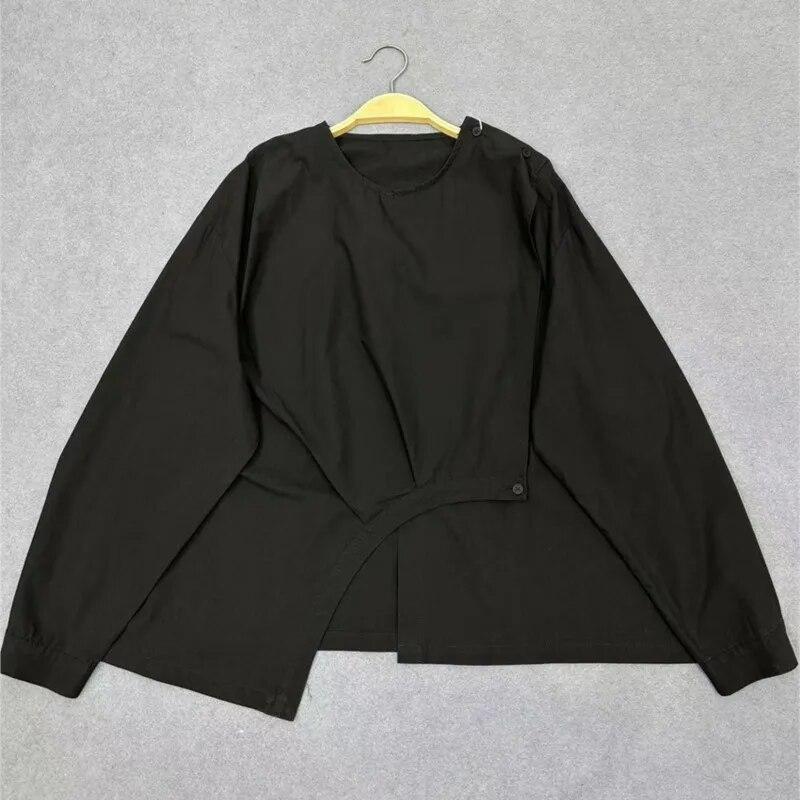 Johnature Unregelmäßiges Spleißdesign Rundhalsshirt Damen Langarm Frühling Japanischer Stil Reine Baumwolle Tops