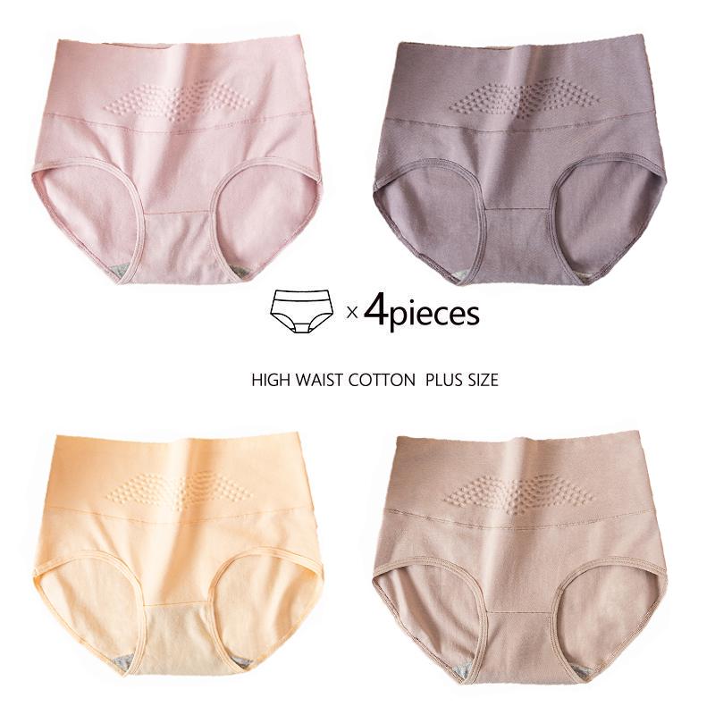 4pcs High Waisted Panties Women's Plus Size Soft Cotton Panties Women's Underwear