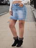 Women's Light Blue Ripped Stretch Denim Mini Skirt - American Style Bodycon for Spring, Summer, and Fall