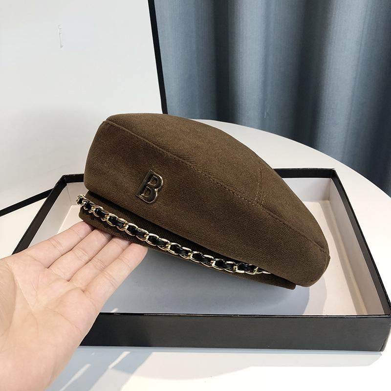 New Chain Beret Hat For Women Cap Winter Retro Brown Black Artist Flat Fashion Lady Girls Vintage Cap Star Style