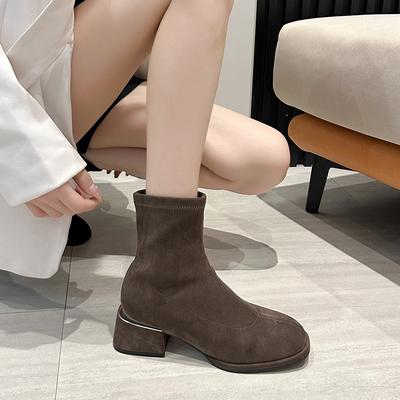 Suede Women Snow Ankle Boots Mid Heels Winter Shoes Chunky Designer Classic Chelsea Boots 2024 New Trend Gladiator