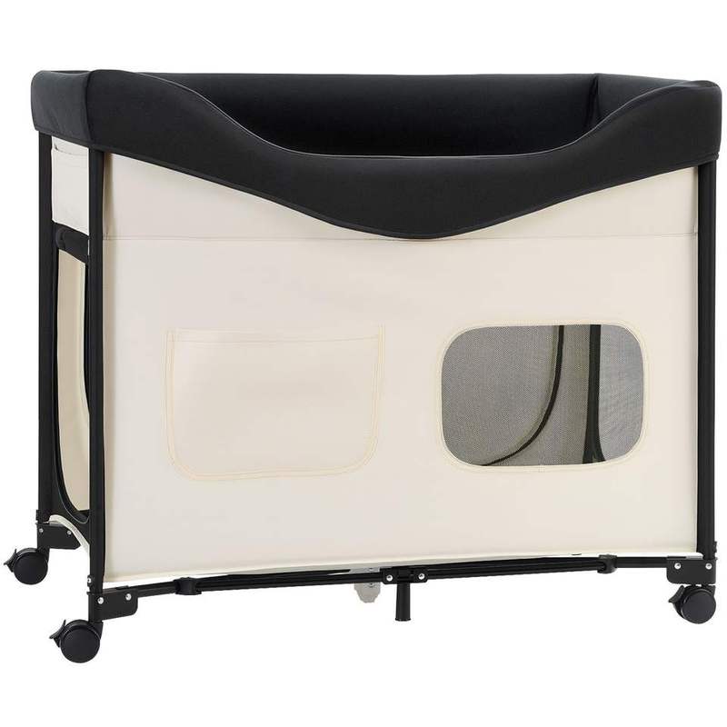 Foldable Elevated Dog Bed with Aluminum Frame 600D Oxford Fabric Side Support and Wheels