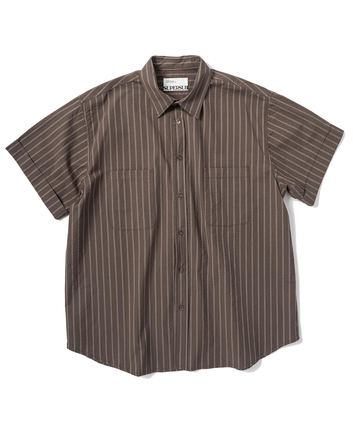 Super Serve Cuff Stripe Short Sleeve Shirt - Brown Brown/M