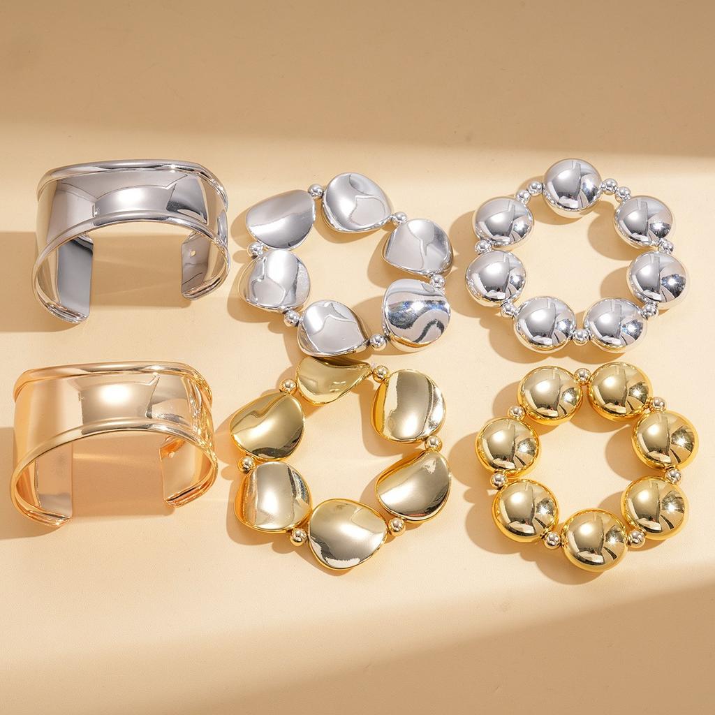 Three-piece Set European and American Irregular Wavy Round Bracelet Metal Wind Bracelet Personalized Niche Jewelry