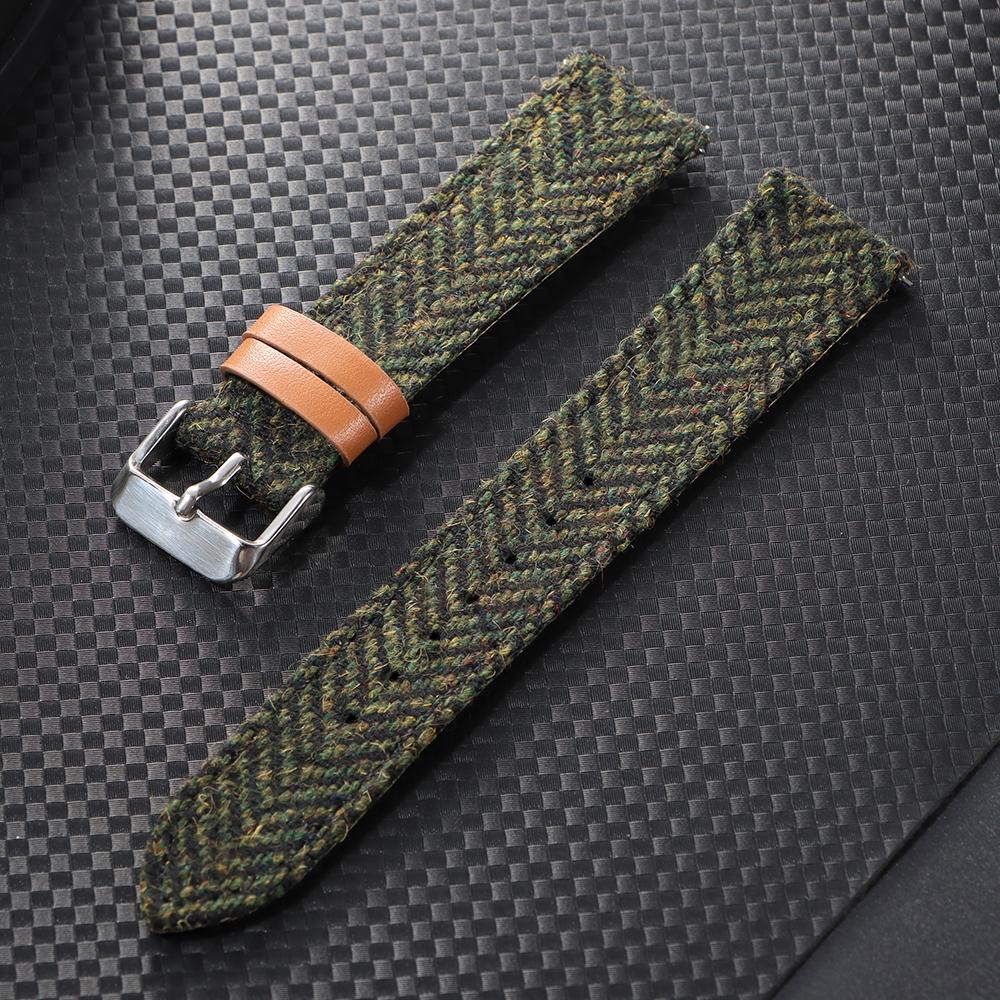 Vintage Nylon Leather Watch Strap 18mm 20mm 22mm Quick Release Watchband for F-91w Bracelet Brown Knitted Woolen Wristband Belt