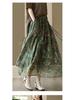 Summer 2023 Women's Vintage Floral Midi Skirt - Heavy Duty Cotton Linen, Flowy Design