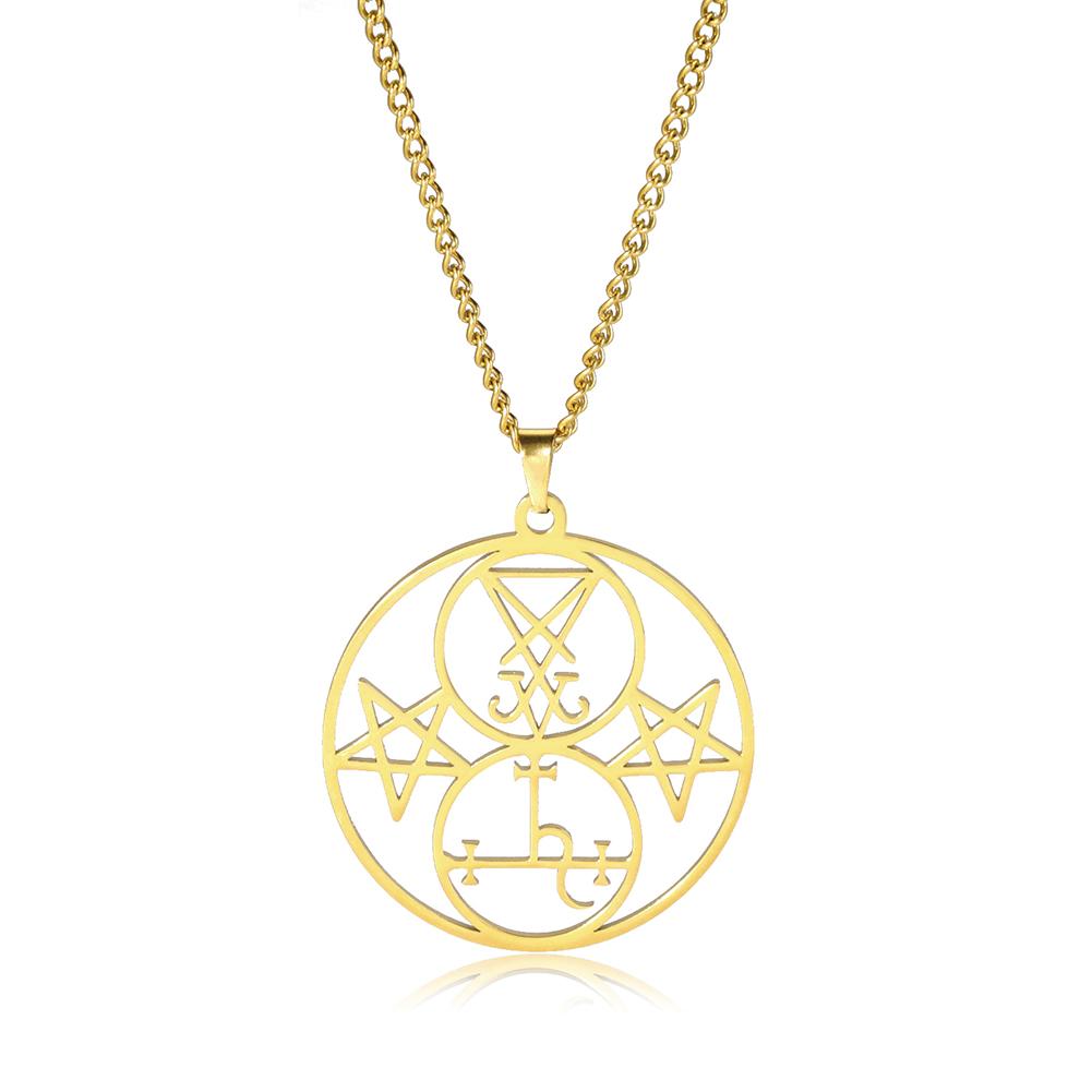 Lucifer Lilith Doppelsiegel Anhänger Halskette Satanisches Pentagramm Amulett Edelstahl Gotischer Schmuck