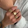 3Pcs/Set Vintage Gold Color Irregular Lava Open Ring Set for Women Men Punk Hip Hop Metal Wide Adjustable Chunky Ring Jewelry